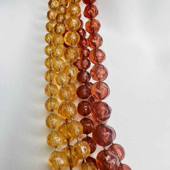 Vintage Chunky Amber Yellow Lucite Multi Strand Beaded Necklace Dome Box Clasp - Picture 6 of 16